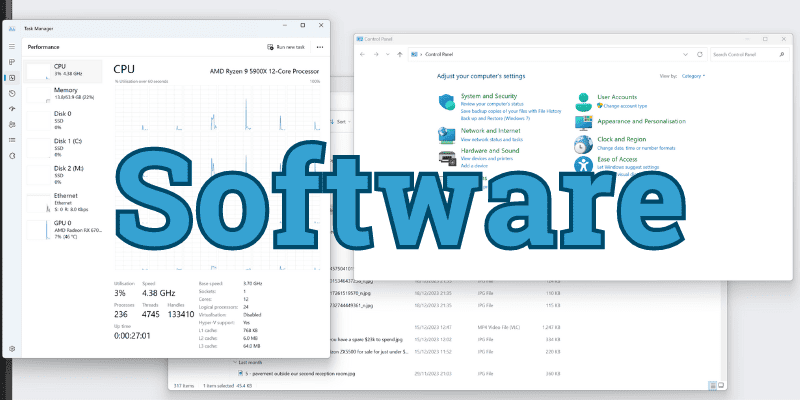 Screenshot of Windows in the background with the text Software